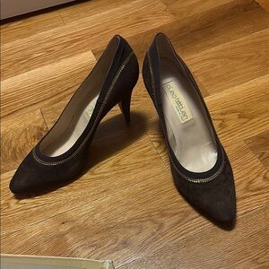 Cleo Bottier Vintage  Brown Suede Pointed Toe Mid Heels with Zip Trim